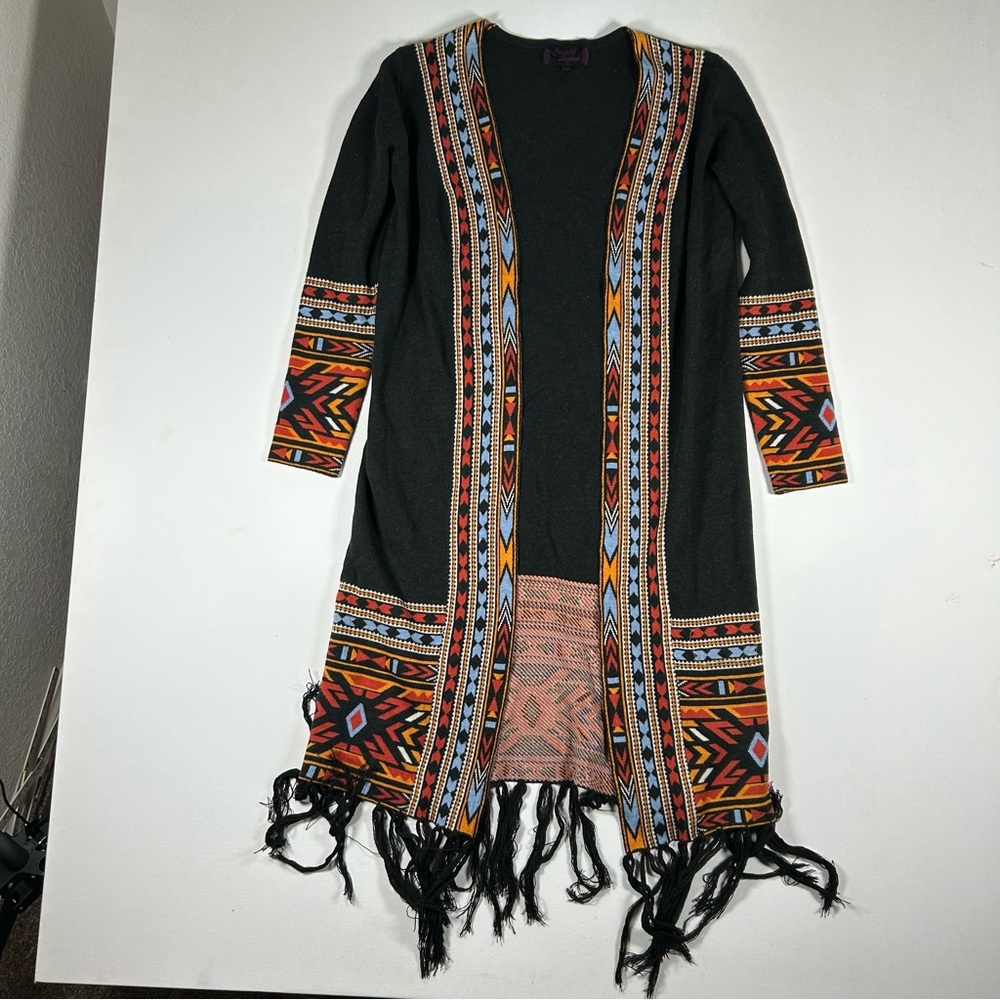 Vintage Cowgirl Legend Western Ranch Duster Long Open Cardigan Women's S Aztec